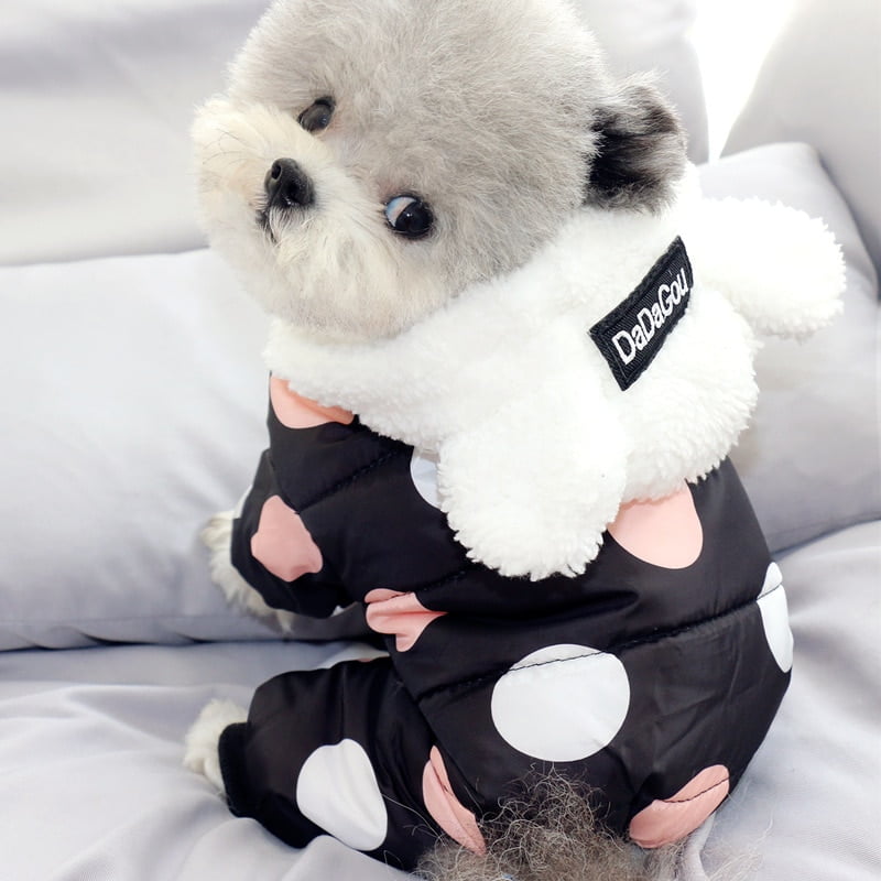Winter Dog Clothes Hoodie Coat Big Polka Dot Cotton...